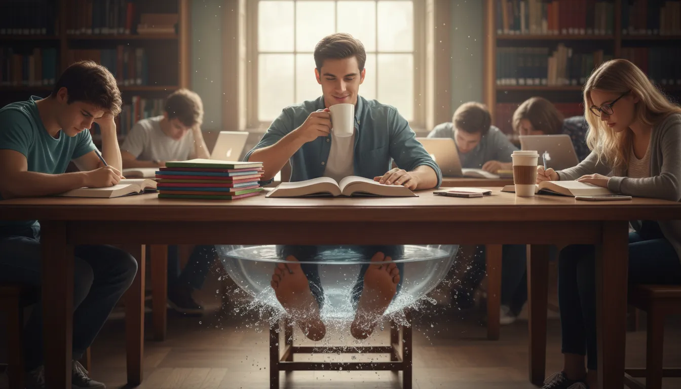 Illustration of duck syndrome: appearing calm while struggling underneath