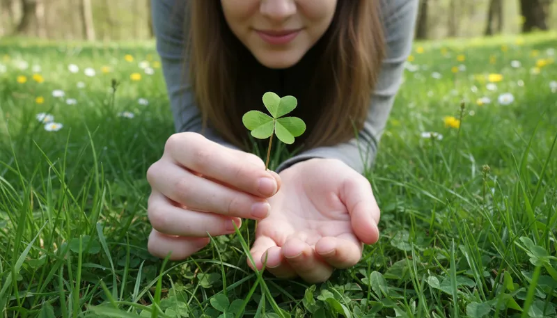 Illustration of four-leaf clover: Rare clover symbolizing good luck.