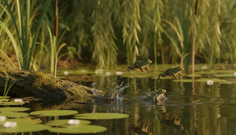 Illustration of pond: A small body of still water.