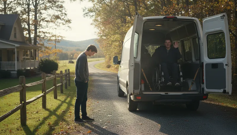 Illustration of wheel away: move away quickly, usually in a vehicle.