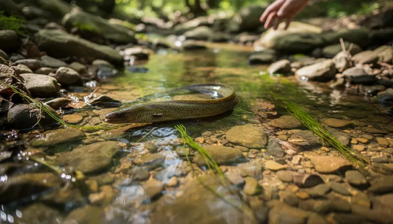 Illustration of eel: A long, snake-like fish.