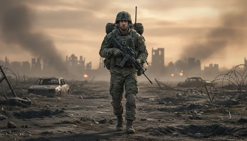Illustration of grunt: infantry soldier, often in combat area