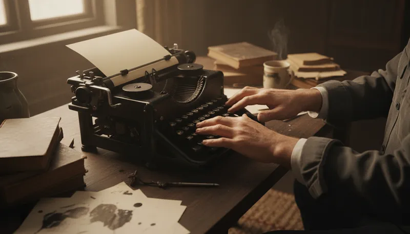 Illustration of typewriter: A mechanical device for typing letters on paper.