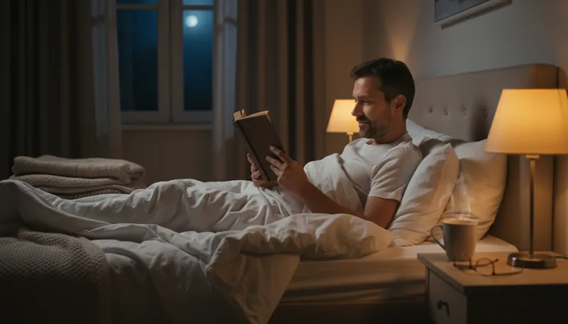 Illustration of in bed: Lying down on a bed, usually resting.