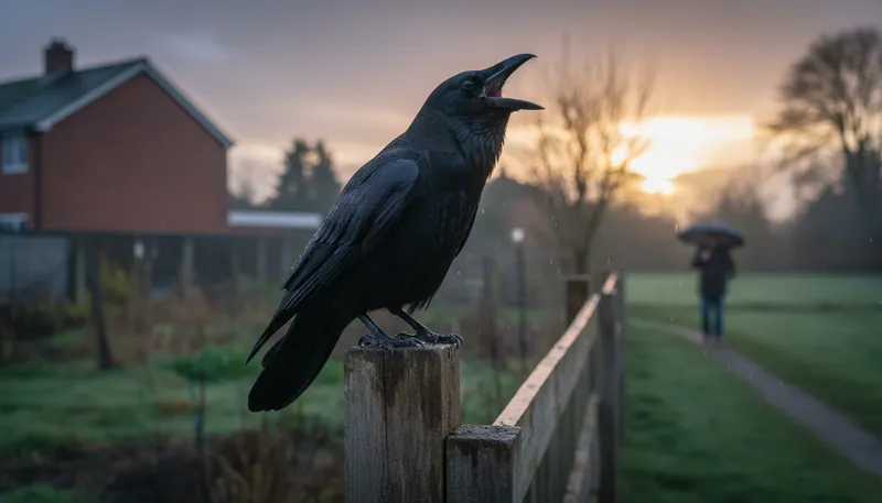 Illustration of crow: A large black bird known for its cawing.