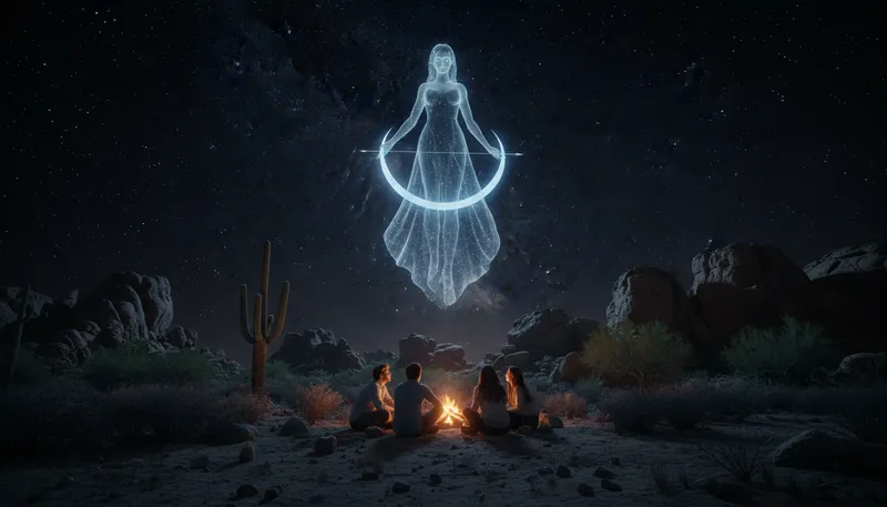 Illustration of artemis: The Greek goddess of the hunt and moon.