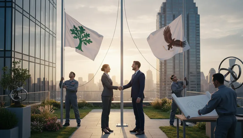 Illustration of merge: To combine or unite into one.