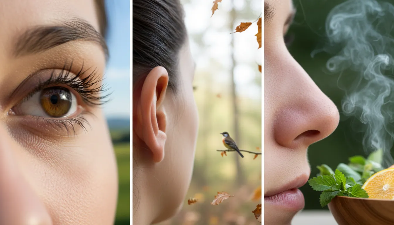 Illustration of sense organ: A body part, such as the eye or ear, that receives information.