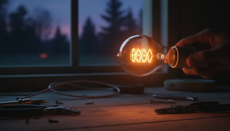 Illustration of tungsten: A strong metal used in light bulbs.
