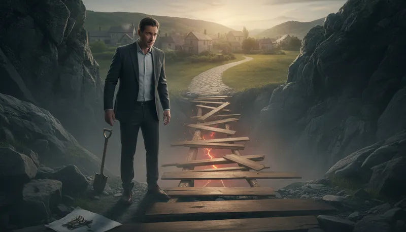 Illustration of pave the road to hell: actions leading to bad outcomes.