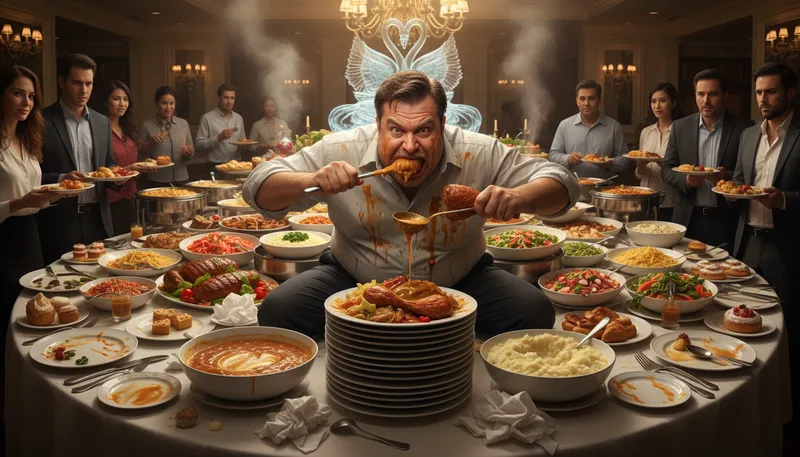 Illustration of make a pig of oneself: to eat or drink too much