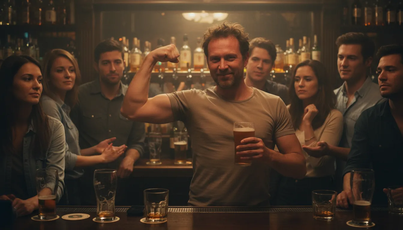 Illustrazione di beer muscles: false confidence from drinking alcohol