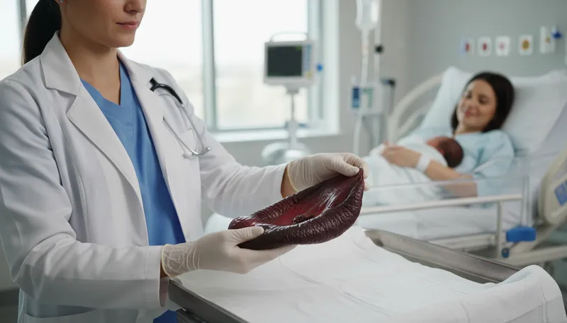 Illustration of placenta: An organ that nourishes a fetus during pregnancy.