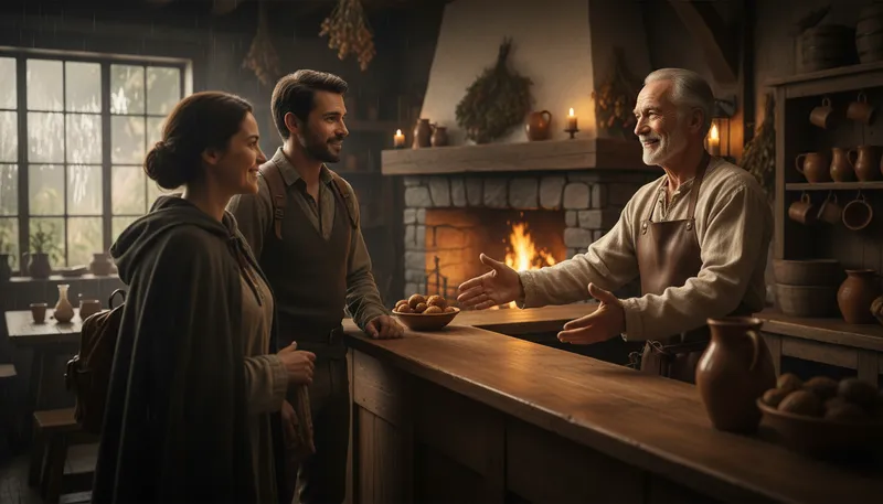 Illustration of innkeeper: A person who runs an inn or hotel.
