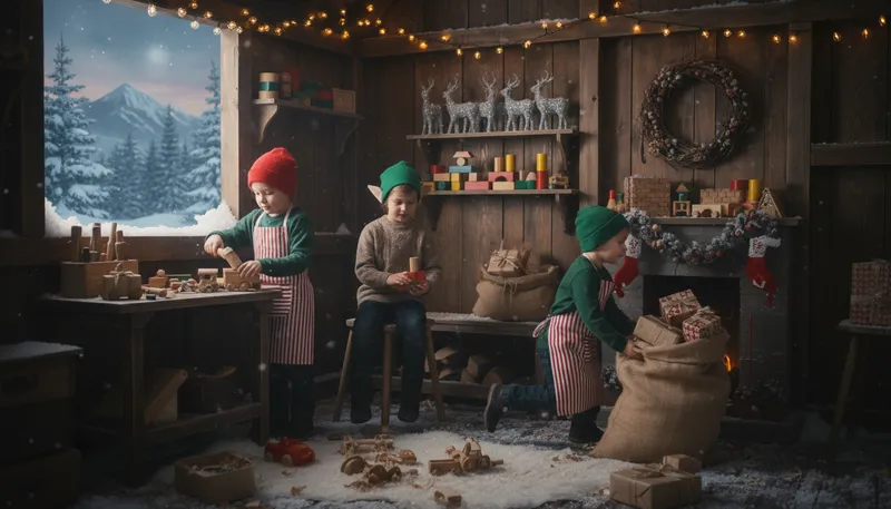 Illustration of santa's workshop: A place where toys are made for children.