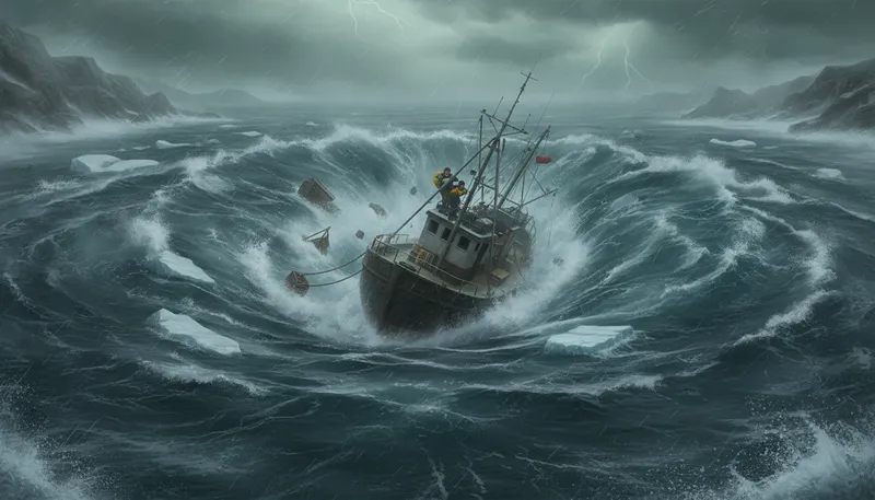 Illustration of maelstrom: A powerful whirlpool or chaotic situation.