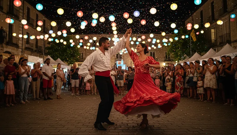 Illustration of fandango: A lively Spanish dance or music style.