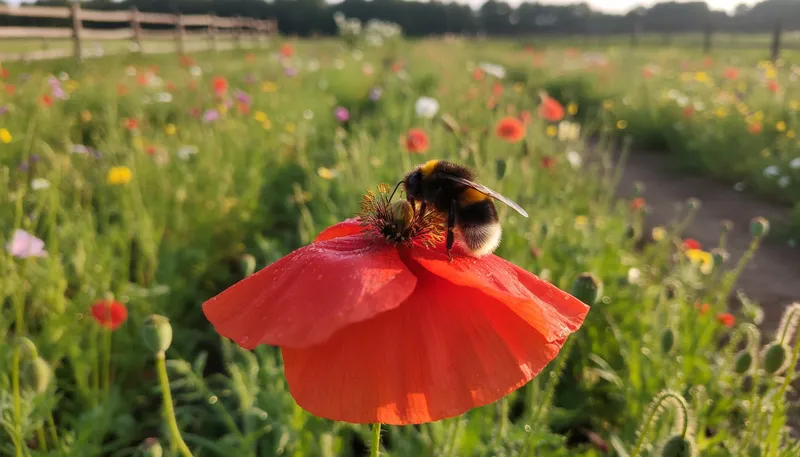 Illustration of bumblebee: A large, fuzzy bee known for buzzing.