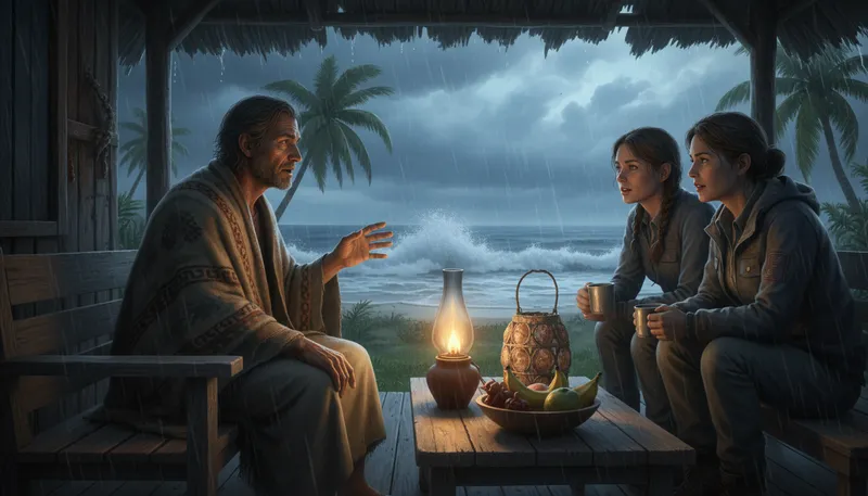 Illustration of islander: A person living on an island.