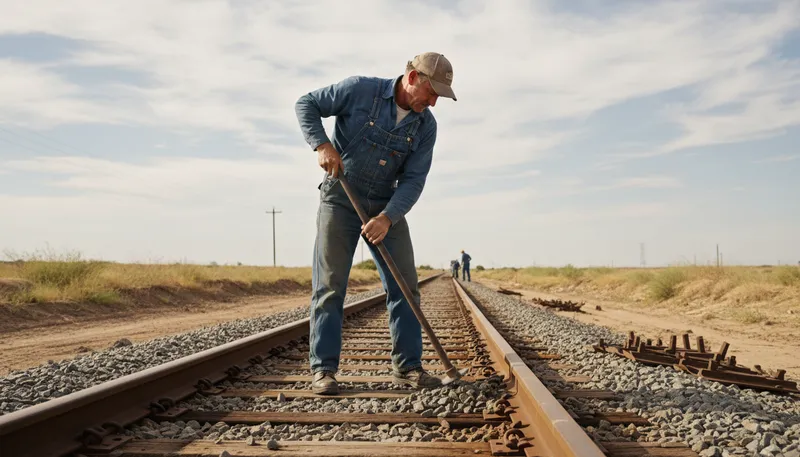 Illustration of gandy dancer: railroad worker, especially track layer