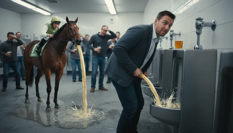 Illustration of piss like a racehorse: To urinate a lot or very frequently.
