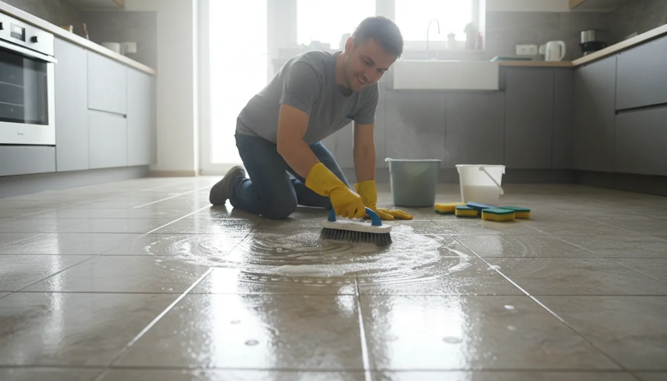 scrub 일러스트: to clean something by rubbing it hard