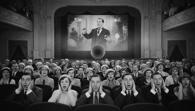 Illustration of talkie: A movie with synchronized sound.