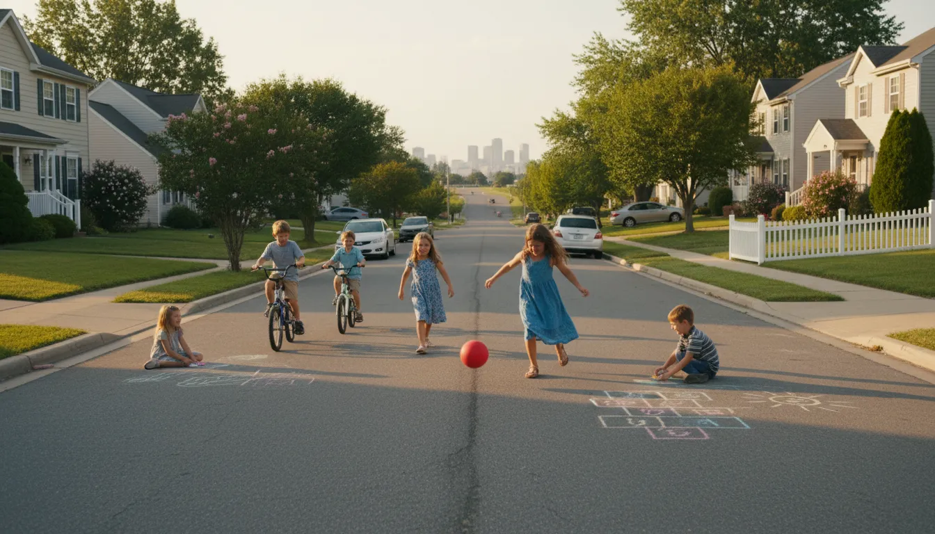 suburbia 일러스트: Residential areas near a city.