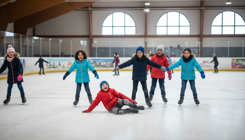 Illustration of rink: A surface for ice skating or roller skating.