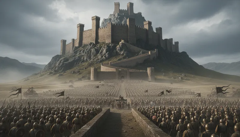 Illustration of fortress: a stronghold or fortified place for defense.