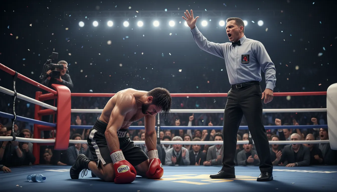 take the count 的插图：to be knocked down and lose a fight
