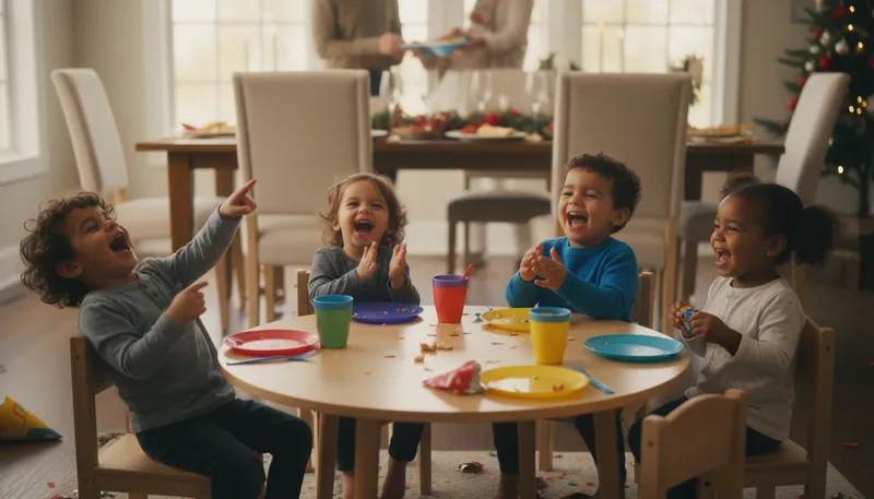 Illustration of kiddie table: A small table for children during meals.