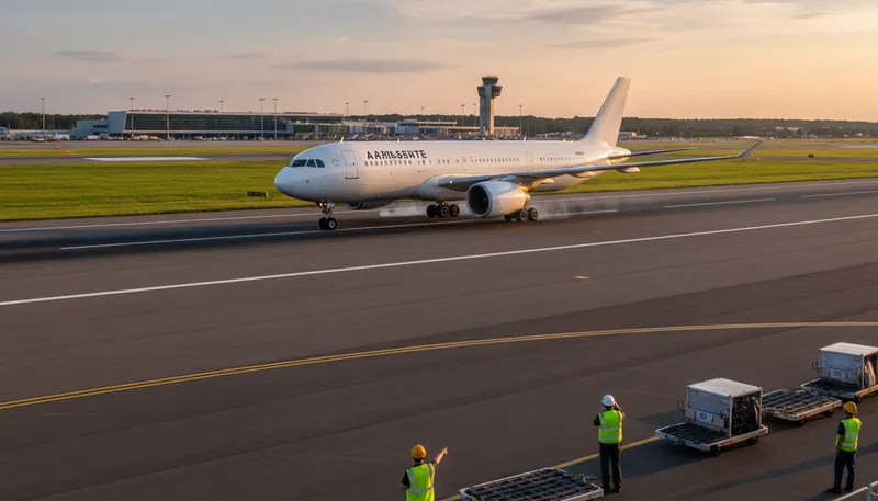 Illustration of runway: A strip for aircraft to take off and land.