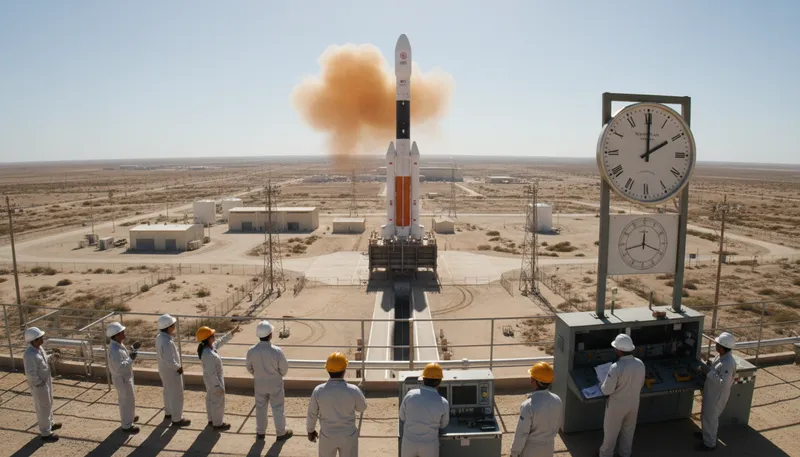 Illustration of blast off: launch into the air or space.