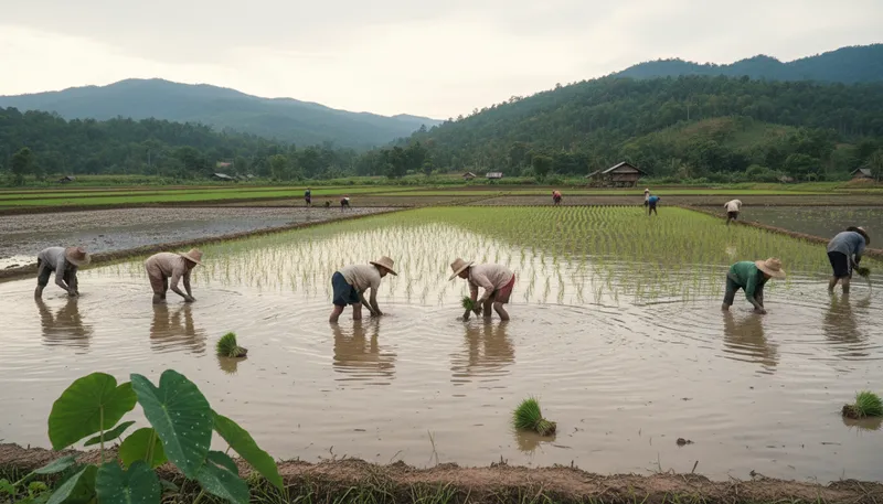 Illustration of paddy: A rice field, especially in Asia.