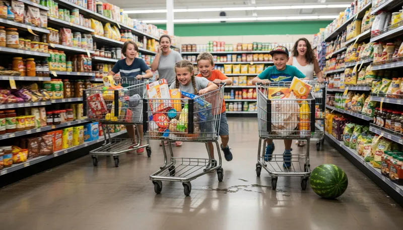 Illustration of supermarket: Large store selling food and household items.