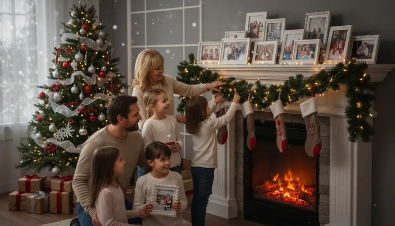 Illustration of mantel: A shelf above a fireplace.
