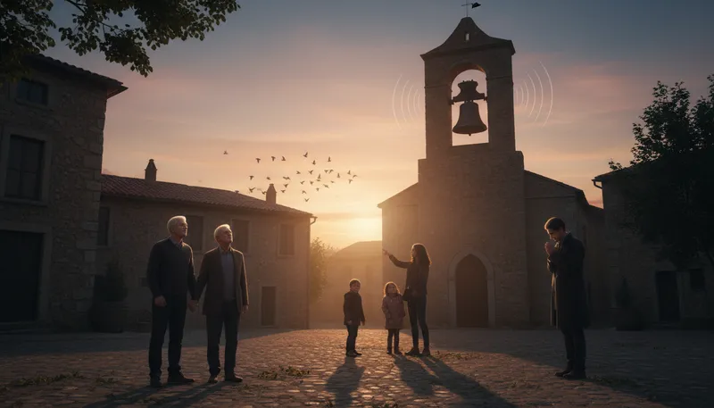 Illustration of angelus: A prayer or call to prayer, often at sunset.
