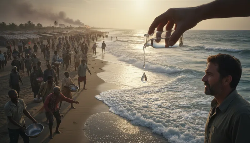 Illustration of drop in the ocean: a very small part of something much bigger