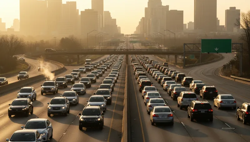 Illustration of congest: Block or fill with fluid or traffic.