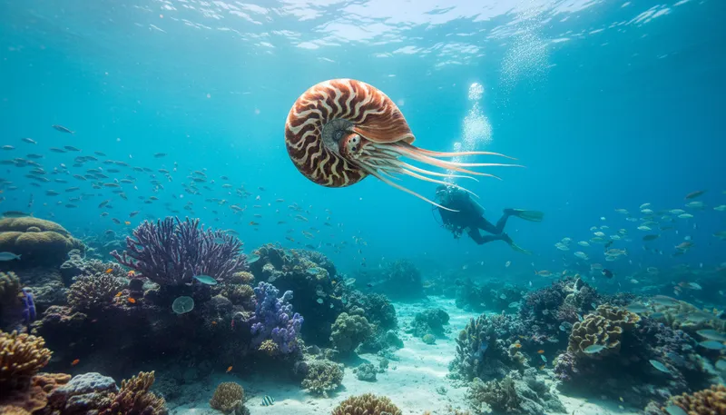 Illustration of nautilus: a marine creature with a spiral shell