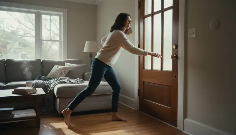 Illustration of get the door: To answer a knock at the door.
