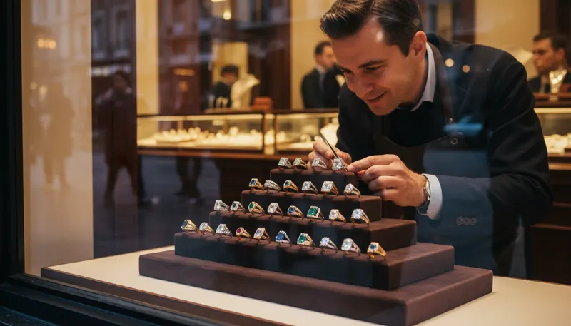 Illustration of jeweller: A person who makes or sells jewelry.