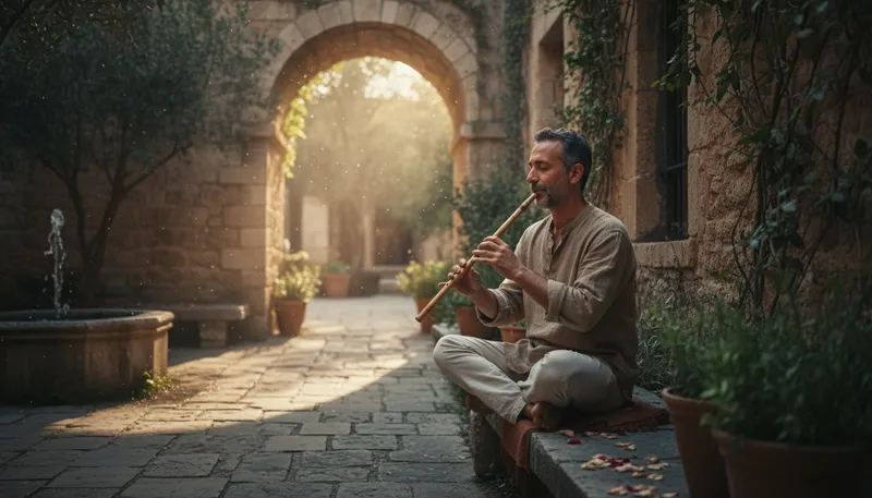 Illustration of ney: A type of flute used in traditional music.