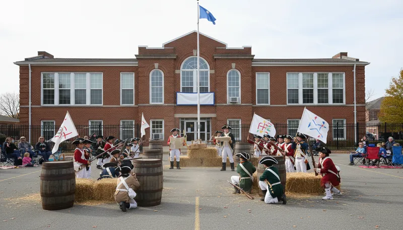 Illustration of reenactment: Acting out a historical event again.