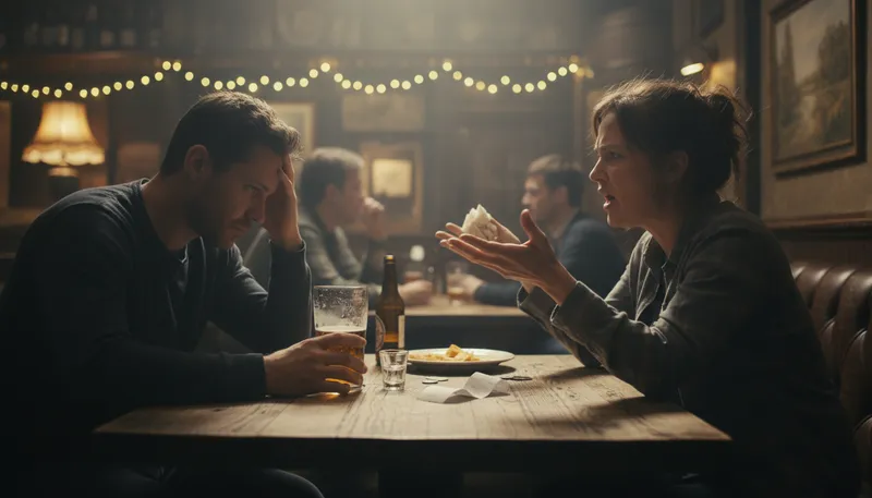 Illustration of drive someone to drink: to cause someone to drink alcohol