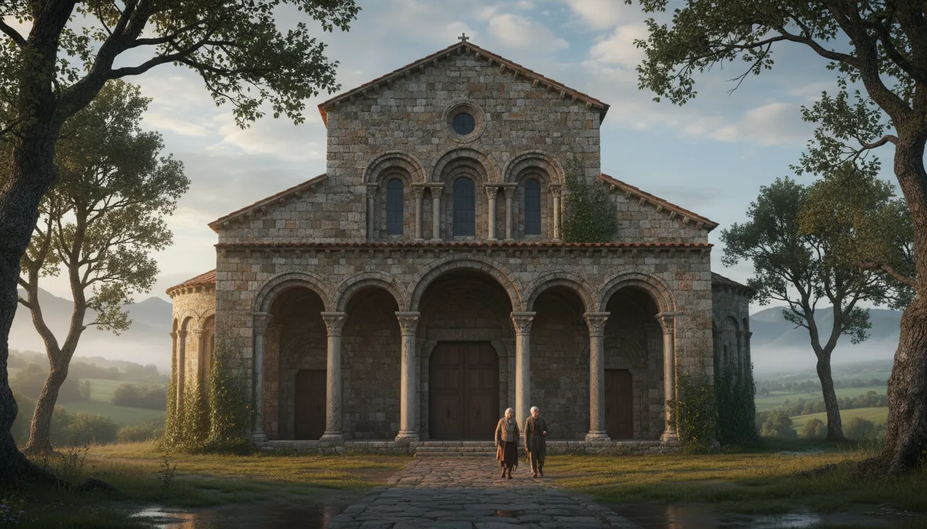 Ilustración de Romanesque: An architectural style from the Middle Ages.