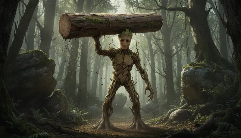 Illustration of groot: A character known for saying only 'I am Groot.'