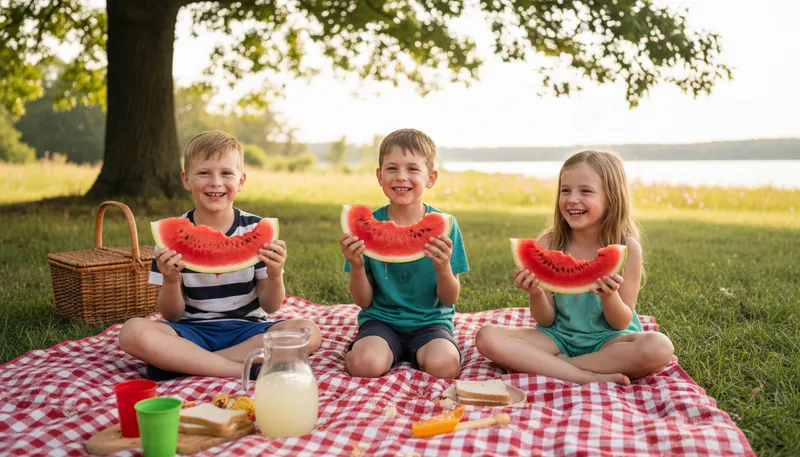 Illustration of watermelon: A large fruit with sweet, juicy flesh.