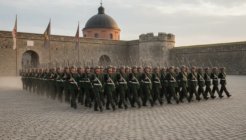 Illustration of regimental: Relating to a military unit or its organization.